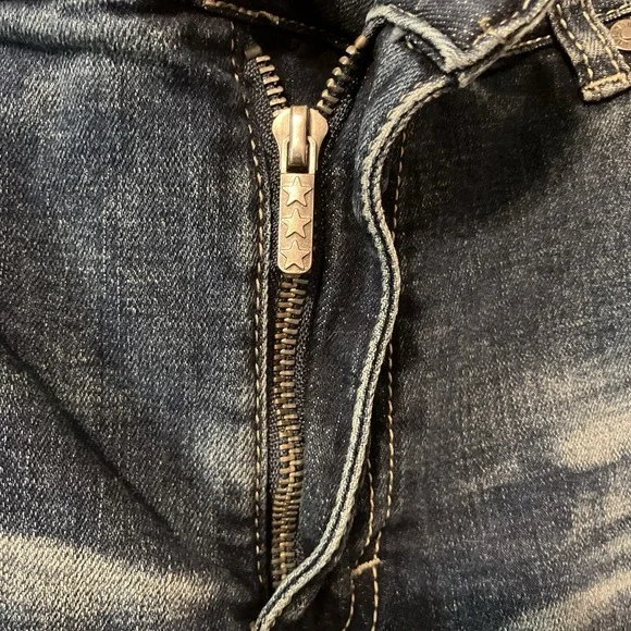 Born Fly Men's 36 ANYTOWN USA Y2K Grunge Distressed Denim Jeans Patchwork Zip - Picture 10 of 13